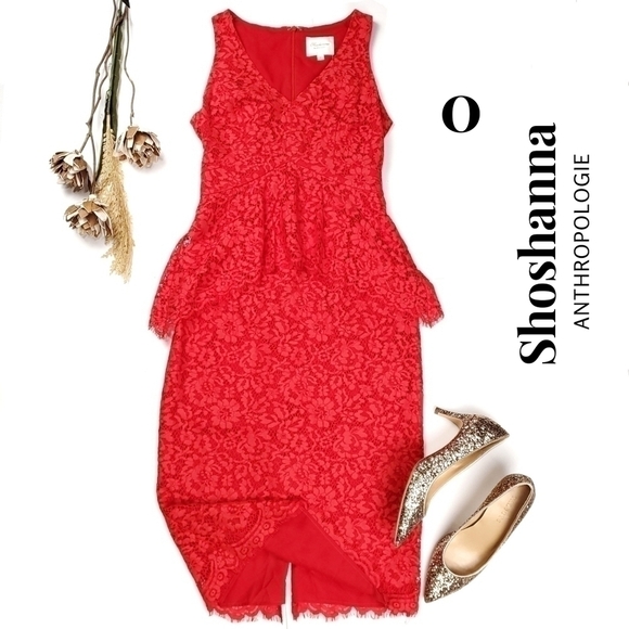 🔴 Shoshanna Anthropologie Red Lace Dress Sz 0 - Picture 1 of 15